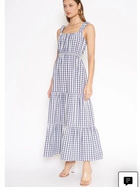 4SI3NNA Blue and White Gingham Maxi Dress